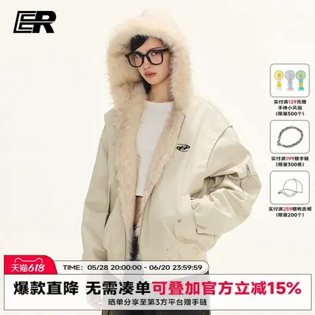 ER座山雕工装外套潮牌冬季连帽毛毛加厚夹克美式宽松情侣上衣图片