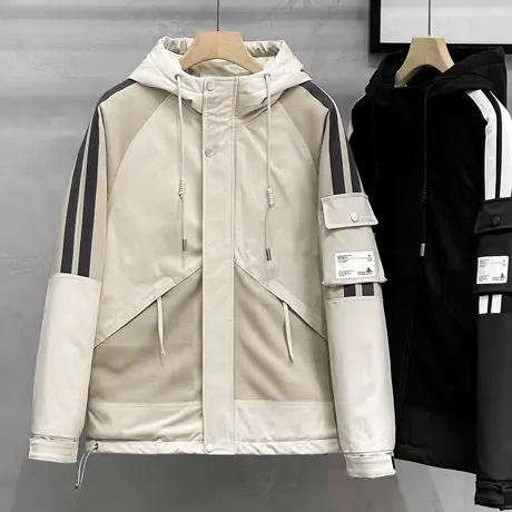 潮牌春秋休闲工装连帽棉衣外套男士棉服宽松潮流ins帅气短款夹克图片