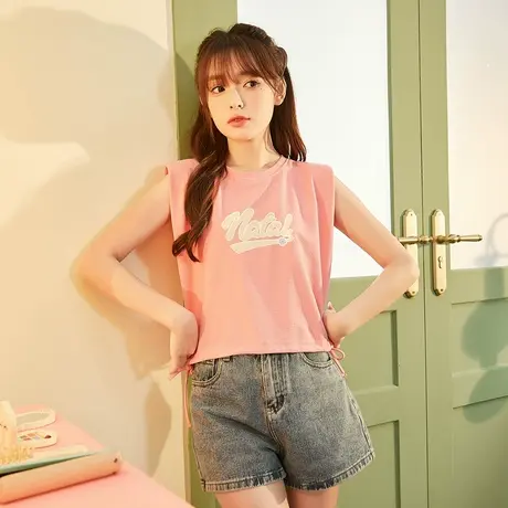 唐狮春夏新款女背心外穿短款肌理感甜辣小上衣抽绳别致内搭潮图片