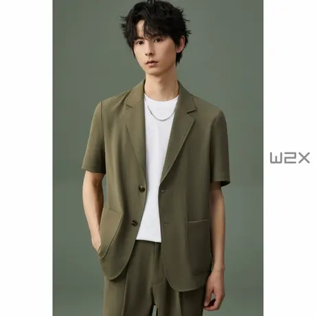 w2x2023新款夏季薄款短袖西装外套男时尚百搭轻奢休闲半袖小西服图片