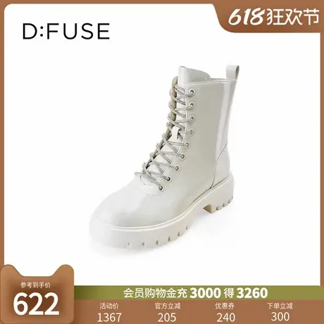 Dfuse冬季款油皮厚底短靴闪钻系带马丁靴图片