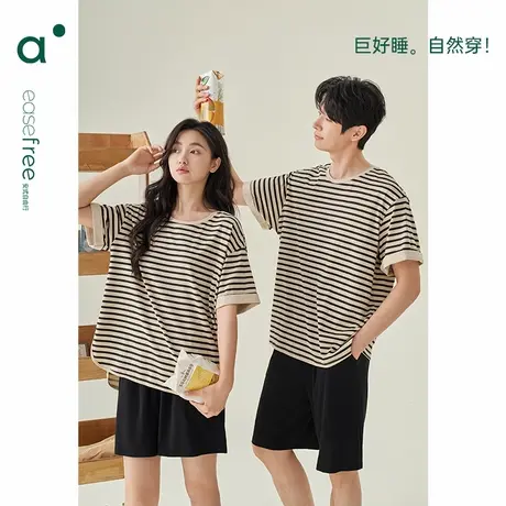 安之伴睡衣情侣夏季纯棉短袖短裤休闲宽松家居服套装可外穿薄款商品大图