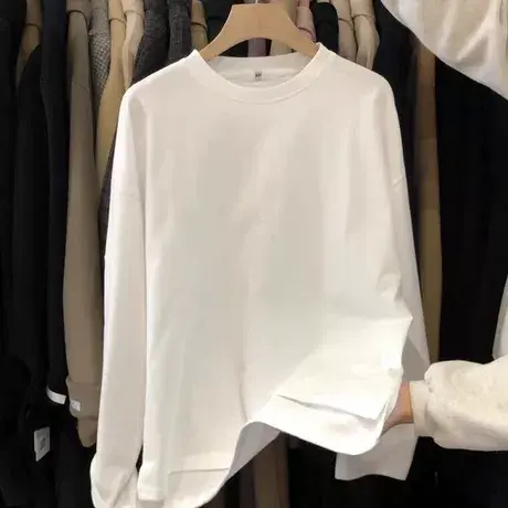 打底衣女秋冬百搭白色磨毛洋气个性胖mm显瘦宽松别致上衣T恤衫潮商品大图