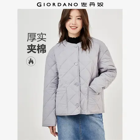 佐丹奴外套女装菱形格纹大口袋圆领梭织棉衣外套 13374833商品大图