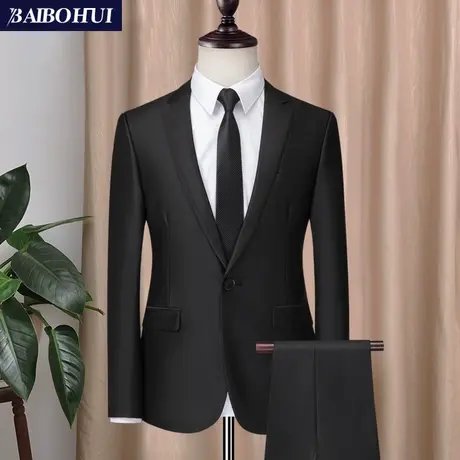 亮黑色西服套装男士三件套韩版修身商务休闲上班职业正装小西装男商品大图