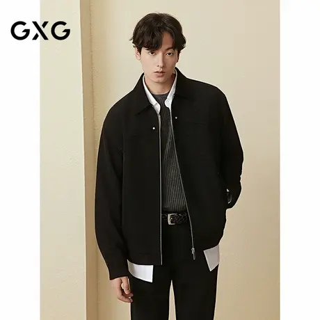GXG男装  廓形行政PU皮夹克门襟撞钉休闲翻领外套 2025秋季新品商品大图