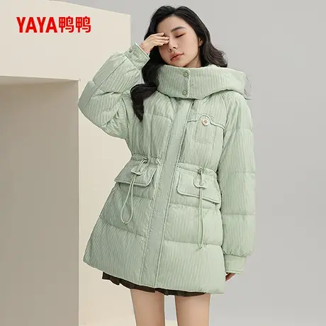 鸭鸭羽绒服女士2025冬季新品中长款连帽时尚休闲鸭绒加厚保暖外套商品大图