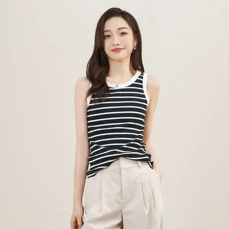 娅丽达遮副乳条纹吊带背心女纯欲风无袖针织内搭2025新款上衣商品大图