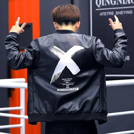 2023新款春秋季男士皮衣韩版痞帅气夹克外套潮流青少年学生外衣服图片