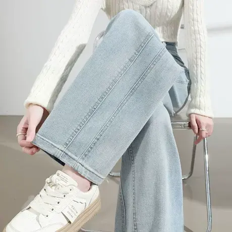 窄版牛仔阔腿裤女2025年春秋季新款高腰垂感显瘦直筒宽松香蕉裤子商品大图