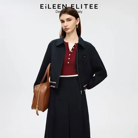 朗姿欧洲EiLEEN ELITEE羊毛翻领短外套拉链撞色2025年秋季新款商品大图