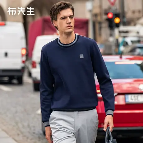 MrBu布先生定制皮标加厚套头卫衣男2023秋撞色圆领长袖男BT12183商品大图