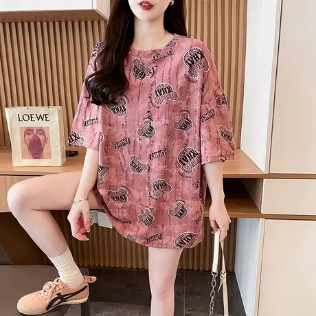 个性破洞短袖t恤女2025新款夏季韩版宽松大码女装中长款百搭上衣商品大图