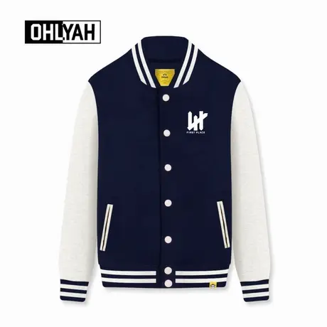 Ohlyah品牌秋冬美式学院风棒球服男女款潮流开衫纽扣卫衣外套纯棉商品大图