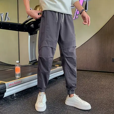 工装裤男秋季2023新款个性拼接纯色潮牌束脚哈伦裤宽松运动休闲裤商品大图