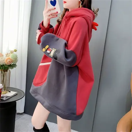 新年红色加绒加厚卫衣外套女2022新款秋冬宽松时尚爆款设计感上衣商品大图