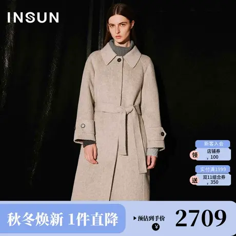 恩裳COVER2023冬新款娃娃领插肩袖暗门襟丝毛混纺高级大衣女外套商品大图