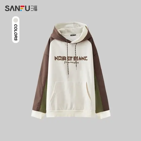 三福2023冬男士梭织立体口袋插肩袖卫衣 宽松连帽上衣男477716商品大图