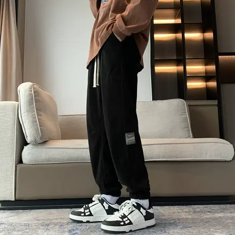 运动裤子男士秋冬男裤2023新款春秋大码黑色休闲裤男秋款束脚卫裤商品大图