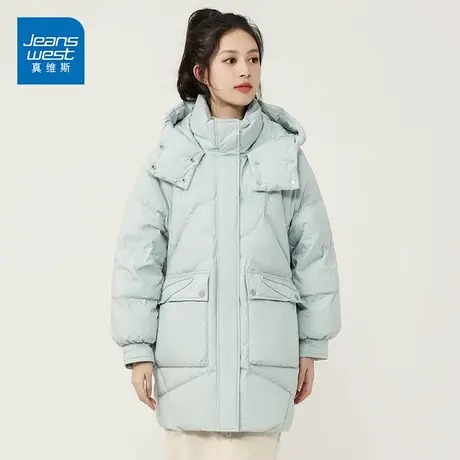 真维斯中长款羽绒服女2022新款爆款反季特卖连帽韩版保暖宽松外套图片