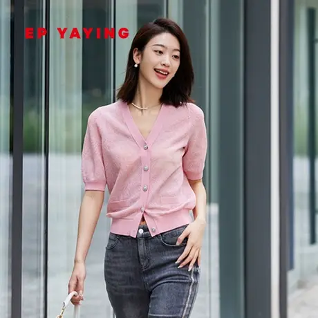 EP YAYING雅莹女装 提花v领短款修身针织开衫 春装商场同款9103A商品大图