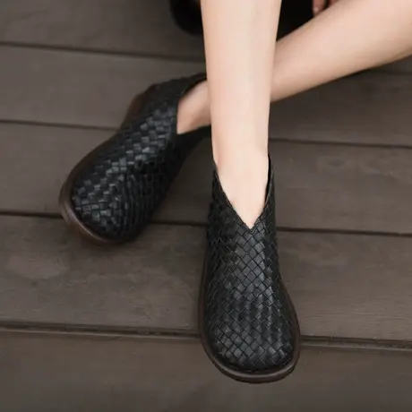 Artmu阿木原创复古手工真皮编织短靴女2023新款春秋单靴平底女靴图片