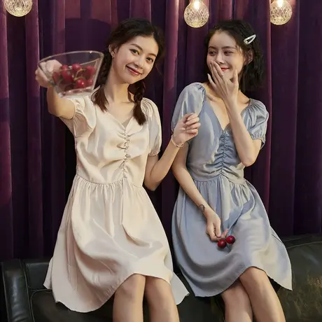 [129元2件专区]唐狮夏季新款复古桔梗长裙仙女森系裙子雾图片