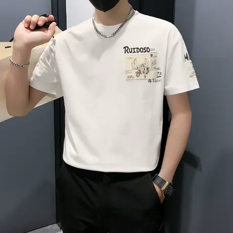 个性印花T恤男夏季潮牌休闲短袖2023新款男装日常半截袖痞帅半袖t图片
