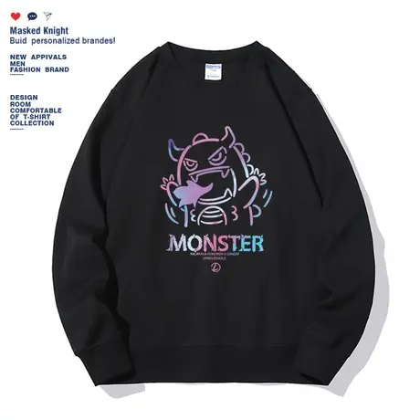 潮牌卡通怪兽印花圆领卫衣男秋季新款复古街头休闲宽松情侣装上衣商品大图