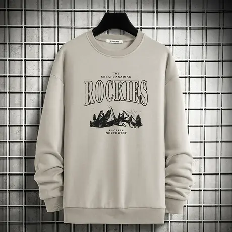 圆领卫衣男春秋款无帽上衣宽松潮流百搭加绒加厚保暖秋冬长袖t恤商品大图