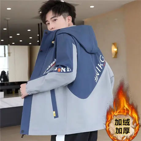 男士外套春秋冬季新款加绒加厚潮流帅气夹克中学生男装褂子上衣服商品大图