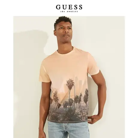 【38上新季】GUESS男士时尚植物印花街头T恤商品大图