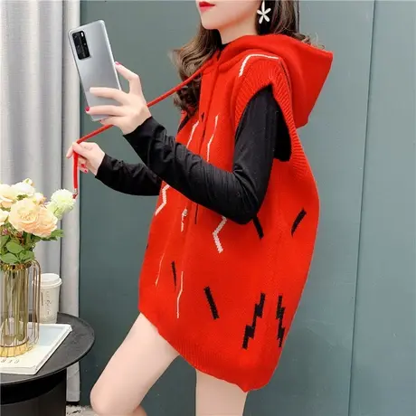 春季2021年新款日系连帽毛衣马甲女宽松外穿洋气百搭针织背心坎肩图片