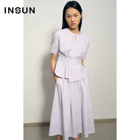 恩裳夏季细节圆领挺括衬衫图片