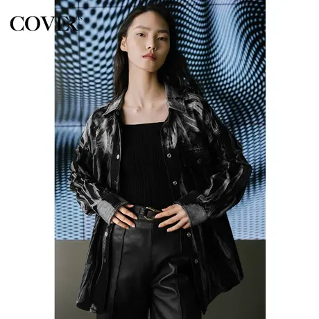 COVER春季洗水牛仔宽松落肩短外套商品大图