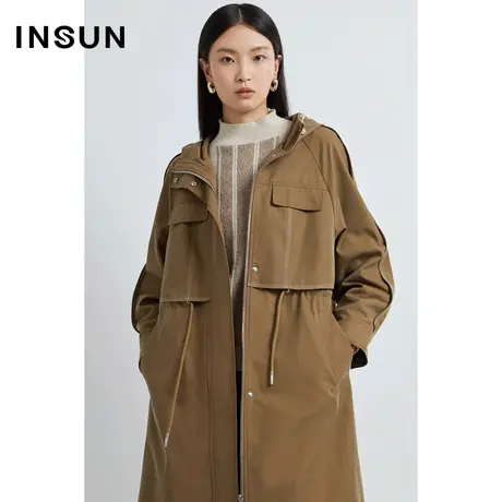 INSUN恩裳线上专选秋季连帽宽松棉质风衣外套图片