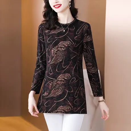 冬季加绒加厚保暖打底衫女2023秋冬中长款气质时尚遮肚子t恤上衣商品大图