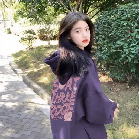 小个子纯棉连帽卫衣女款2023新款爆款秋冬季韩系慵懒风加绒外套潮图片