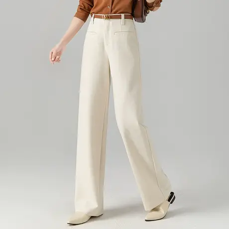西装窄版阔腿裤女2024新款春秋高腰垂感显瘦米色裤子拖地裤直筒裤商品大图