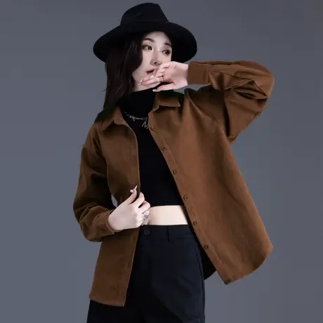咖色美拉德灯芯绒衬衣内搭打底外套长袖超好看衬衫法式上衣秋冬款商品大图