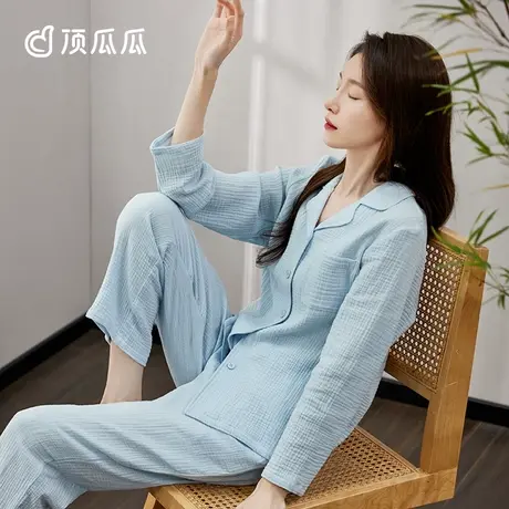【轻柔双层纱】顶瓜瓜纯棉纱布睡衣女春秋孕妇哺乳期长袖家居服商品大图