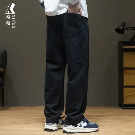 夏季男士工装阔腿休闲裤男2025春秋新款宽松大码长裤黑色直筒裤子图片