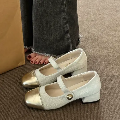 法式晚风配裙子粗跟玛丽珍单鞋2024年春季新款韩版复古乐福鞋女鞋商品大图