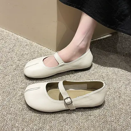 单鞋女夏季2023新款平底圆头浅口软底设计感小众低帮懒人豆豆鞋女商品大图