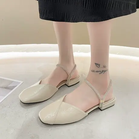 包头凉鞋女2023年新款配裙子仙女风时装粗跟中跟百搭平底鞋子夏季商品大图