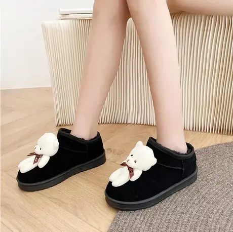 雪地靴女2023年新款冬季网红可爱小熊毛毛鞋洋气加绒加厚面包棉鞋图片