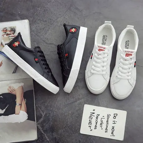 皮面小白鞋女鞋街拍学生韩版百搭chic帆布鞋2020春季新款ins板鞋商品大图