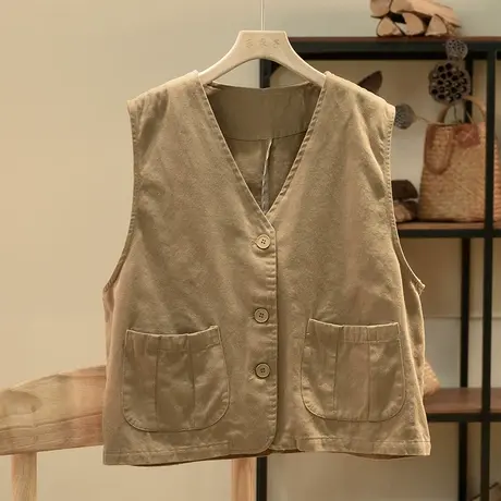 享永子【秋日如梦】双面精梳棉马甲大口袋坎肩春季外套女图片