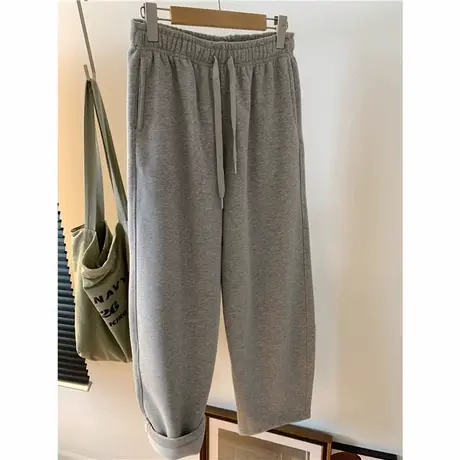 纯色高腰阔腿直筒裤女2023新款秋冬加绒加厚宽松韩版运动休闲长裤商品大图