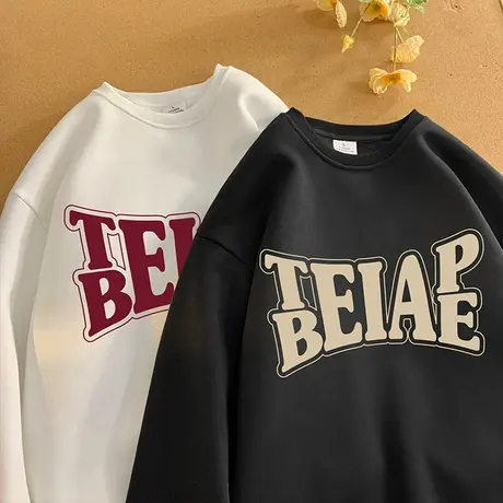 美式复古卫衣男春秋季圆领潮牌cityboy日系宽松无帽外套上衣打底商品大图